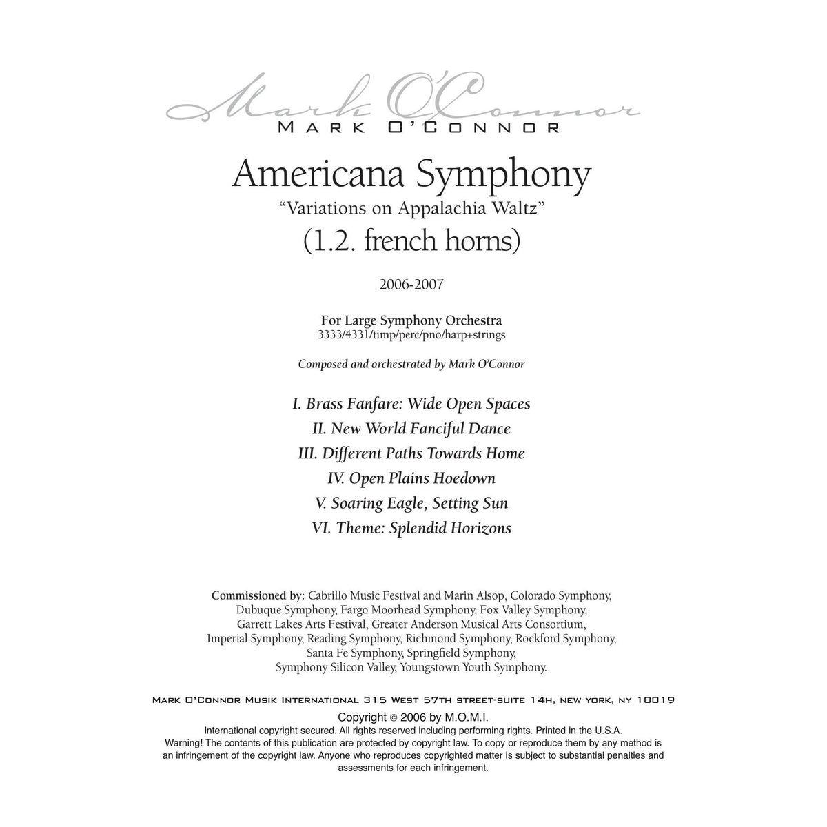 O'Connor, Mark - Americana Symphony "Variations on Appalachia Waltz" - Brass Parts - Digital Download