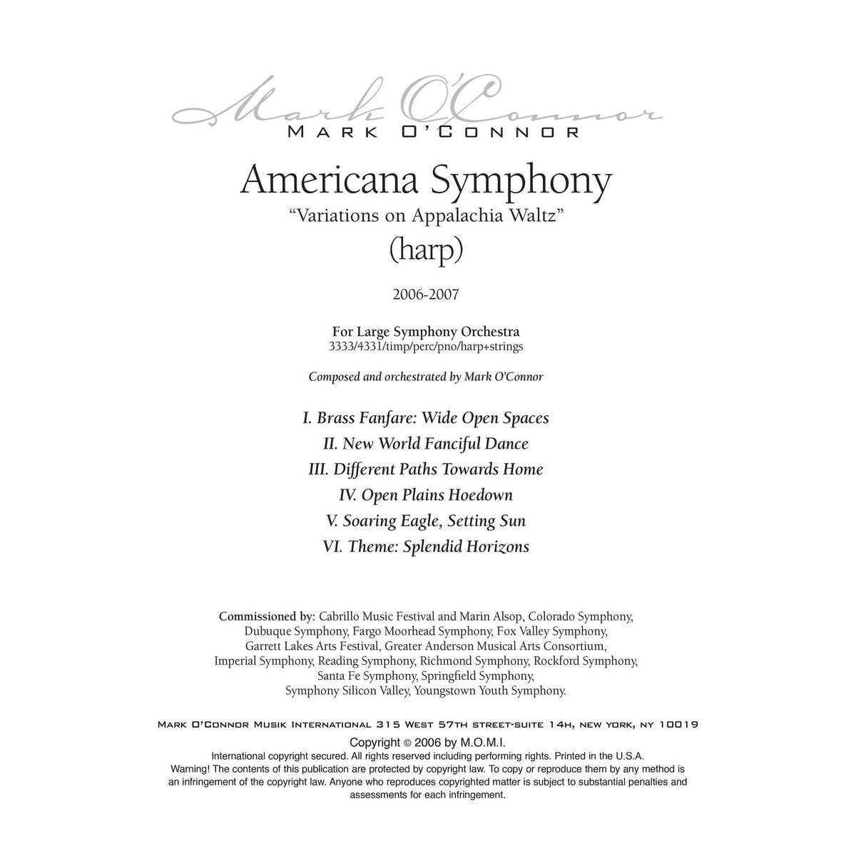 O'Connor, Mark - Americana Symphony "Variations on Appalachia Waltz" - String Parts - Digital Download