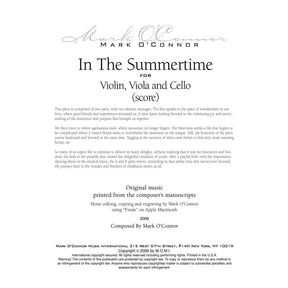 O'Connor, Mark - In the Summertime for Violin, Viola, and Cello - Score - Digital Download