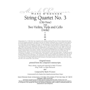 O'Connor, Mark - String Quartet No. 3 (Old-Time) for 2 Violins, Viola, and Cello - Viola - Digital Download