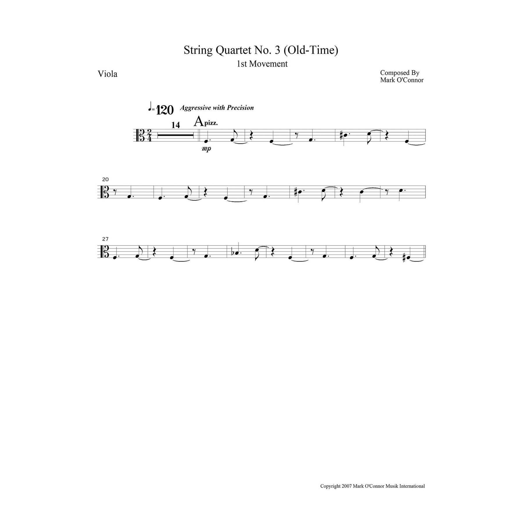 O'Connor, Mark - String Quartet No. 3 (Old-Time) for 2 Violins, Viola, and Cello - Viola - Digital Download