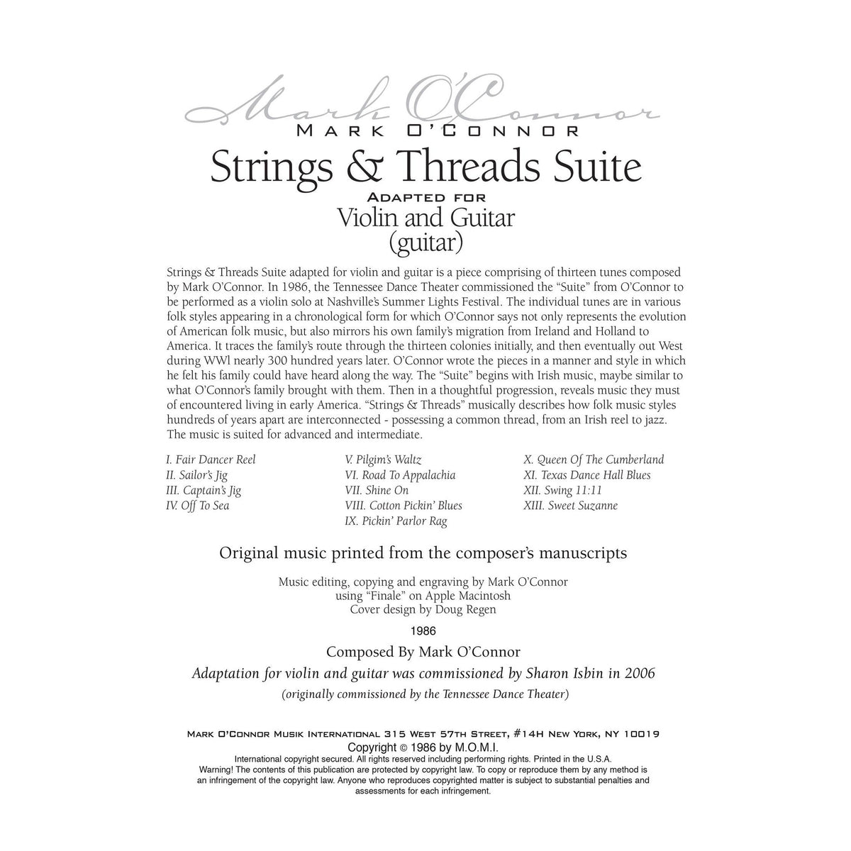 O'Connor, Mark - Strings & Threads Suite for Violin and Guitar - Guitar - Digital Download