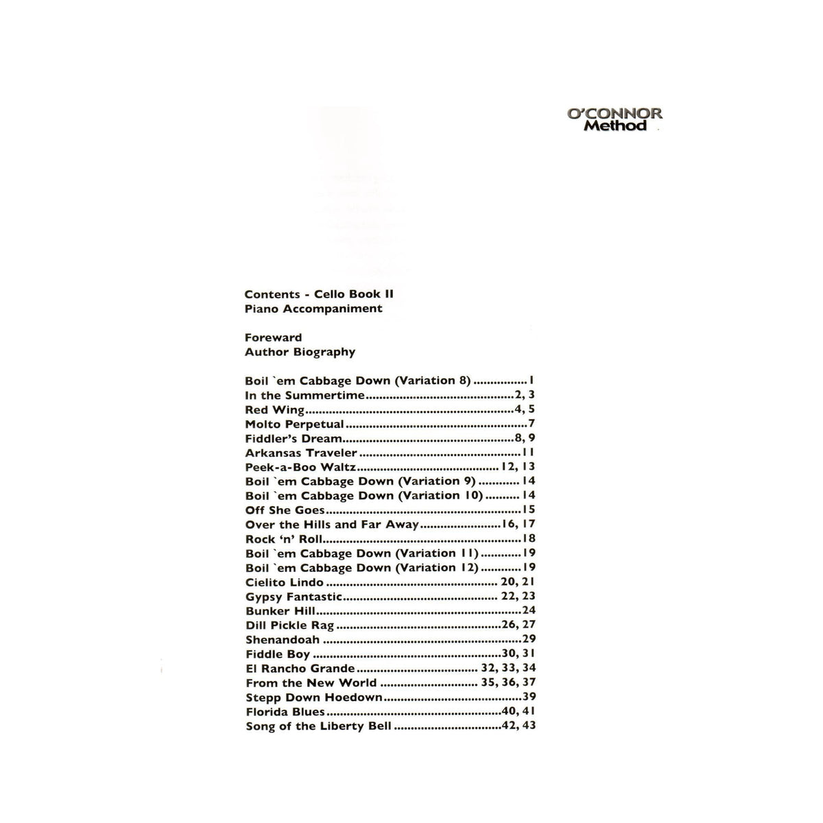 O'Connor Cello Method Book II - Piano Accompaniment