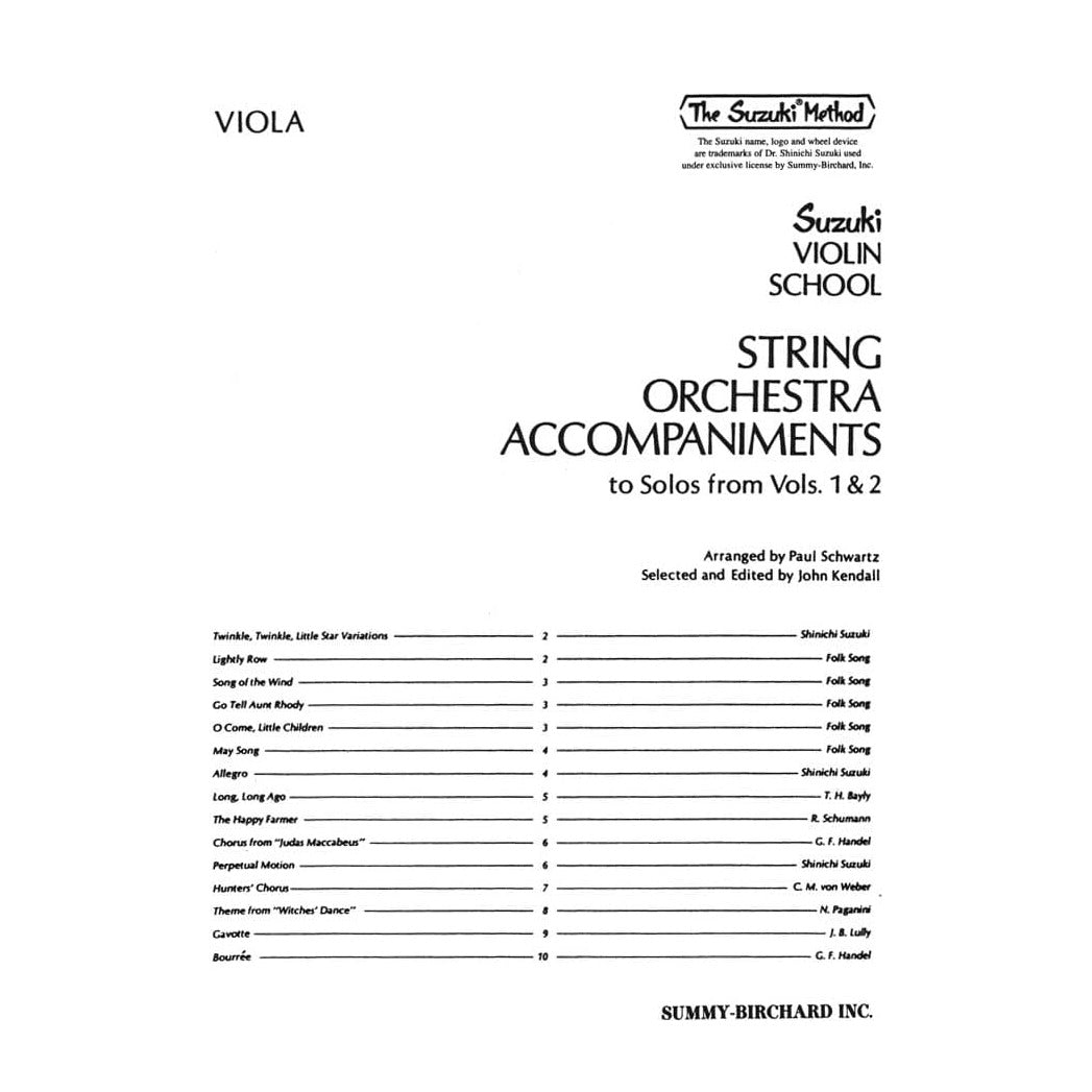 String Orchestra Accompaniments to Solos from Suzuki Violin School, Volumes 1 and 2 - Viola