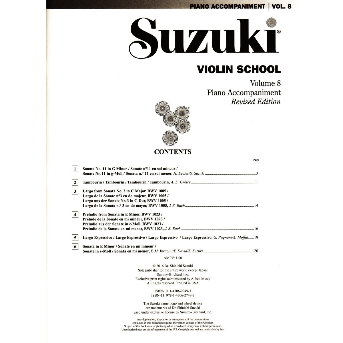 Suzuki Violin School Piano Accompaniment, Volume 8