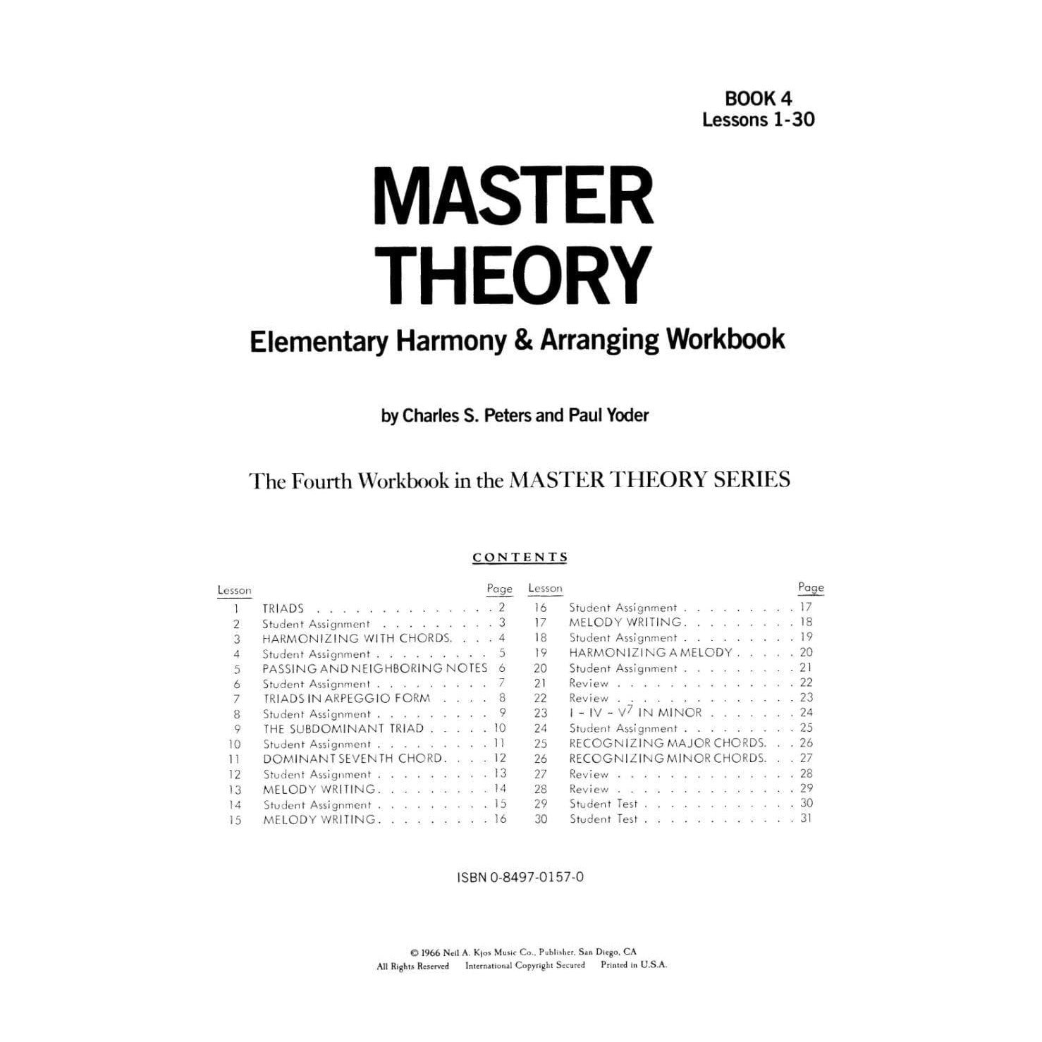 Master Theory Book 4: Elementary Harmony By Charles Peters and Paul Yoder Published by Neil A Kjos Music Company