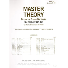 Master Theory Book 1: Teacher Answer Key By Charles Peters and Paul Yoder Published by Neil A Kjos Music Company