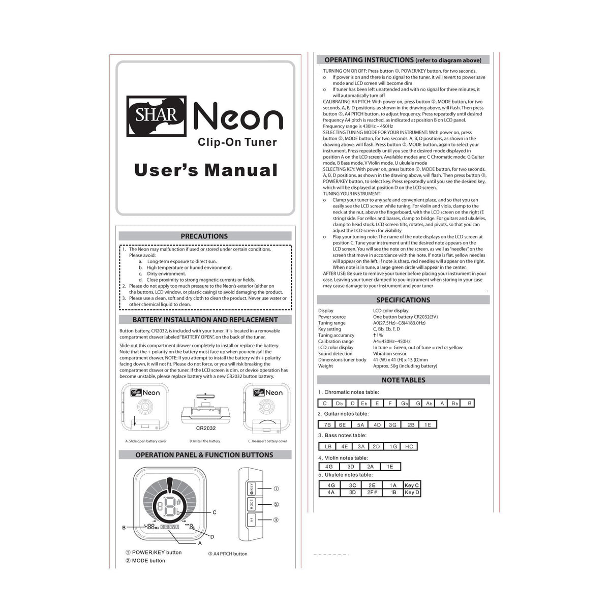Shar Neon Clip-On Tuner