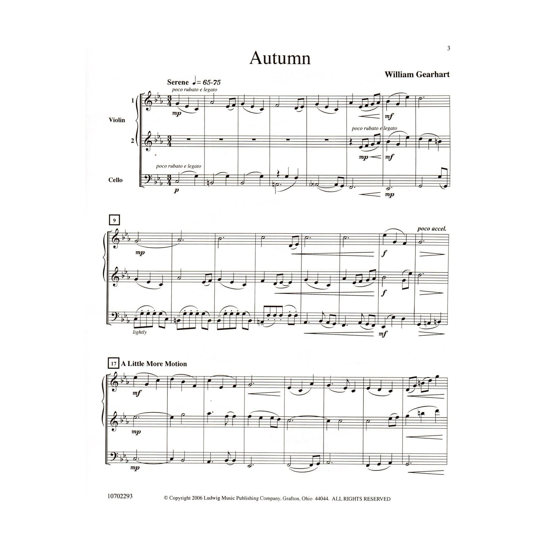 Gearhart, Livingston - Autumn for String Trio - Violin, Viola, and Cello - Ludwig Music Publishing