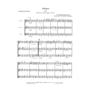 Handel, George Frideric - Allegro from Concerto Grosso, Op 3, No 4 - Two Violins and Viola - Score and Parts - arranged by Ronald C Dishinger - Medici Music Press