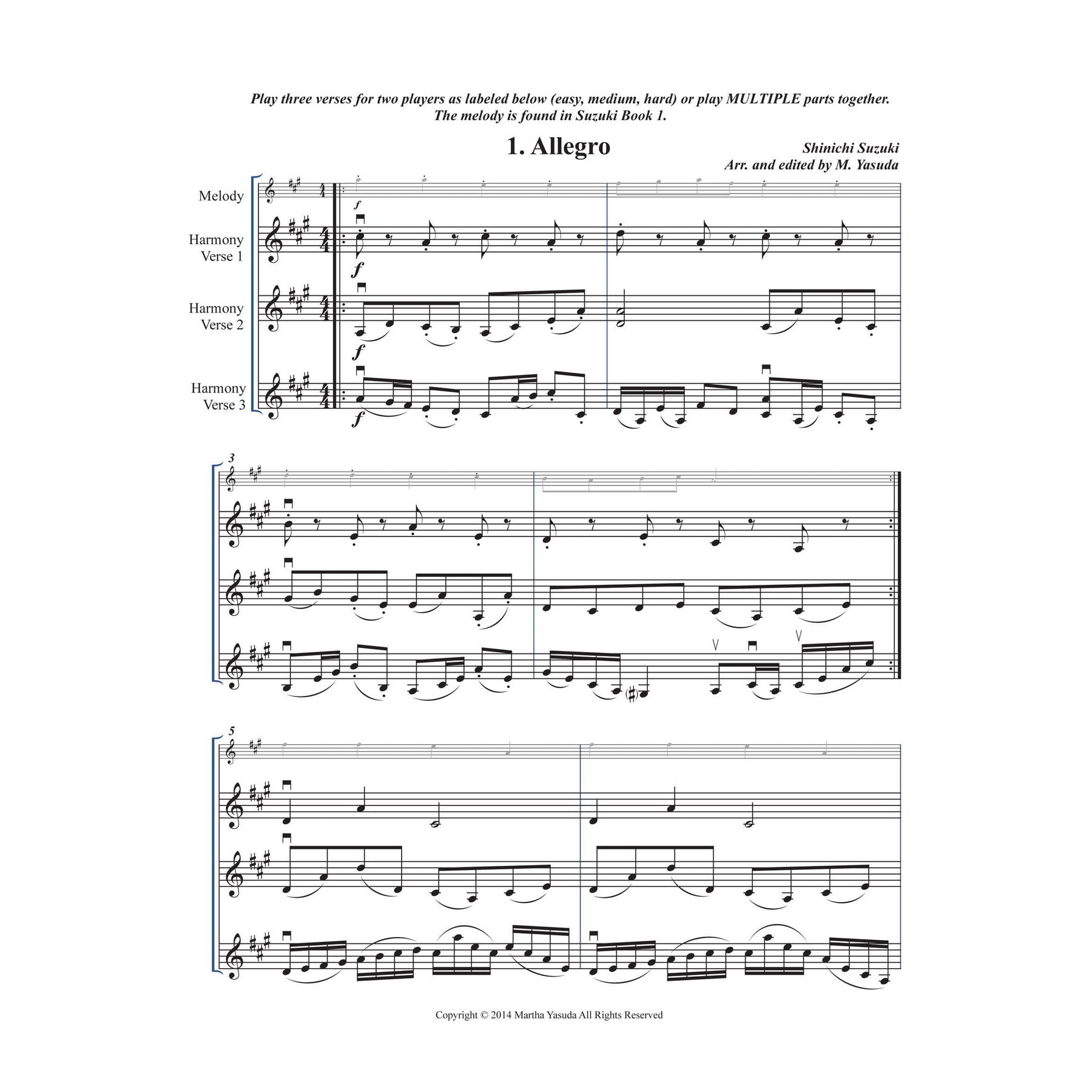 Yasuda, Martha - Folk Song Melodies For Violin Ensemble, 2nd Edition - Digital Download