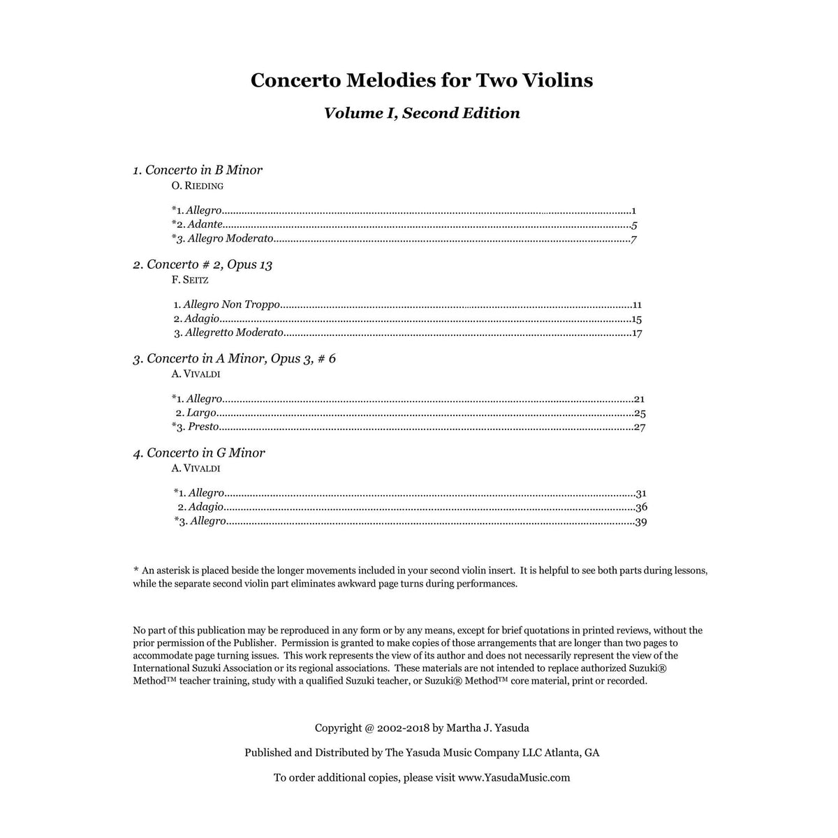 Yasuda, Martha - Concerto Melodies For Two Violins, Volume I, 2nd Edition  - Digital Download