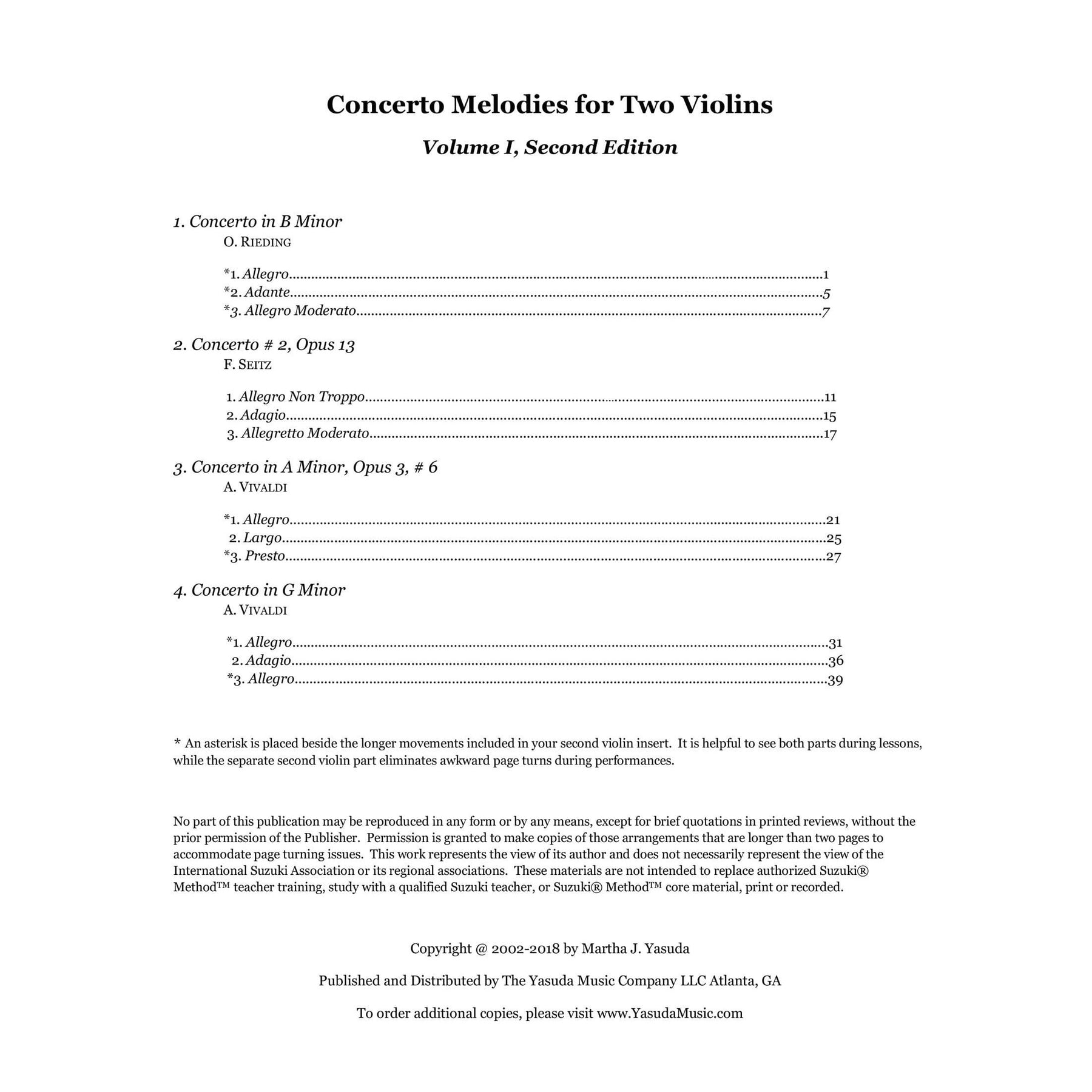 Yasuda, Martha - Concerto Melodies For Two Violins, Volume I, 2nd Edition  - Digital Download