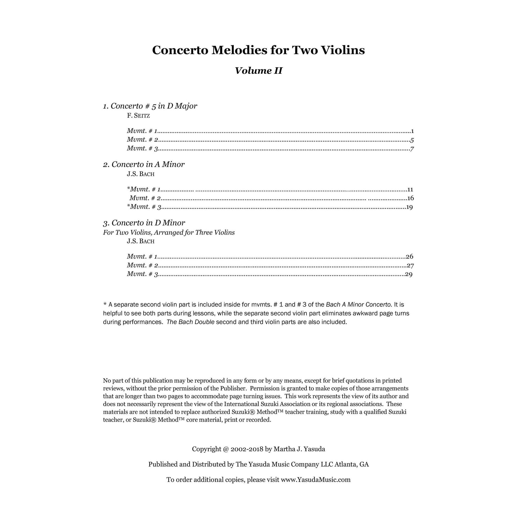 Yasuda, Martha - Concerto Melodies For Two Violins, Volume II, 2nd Edition  - Digital Download