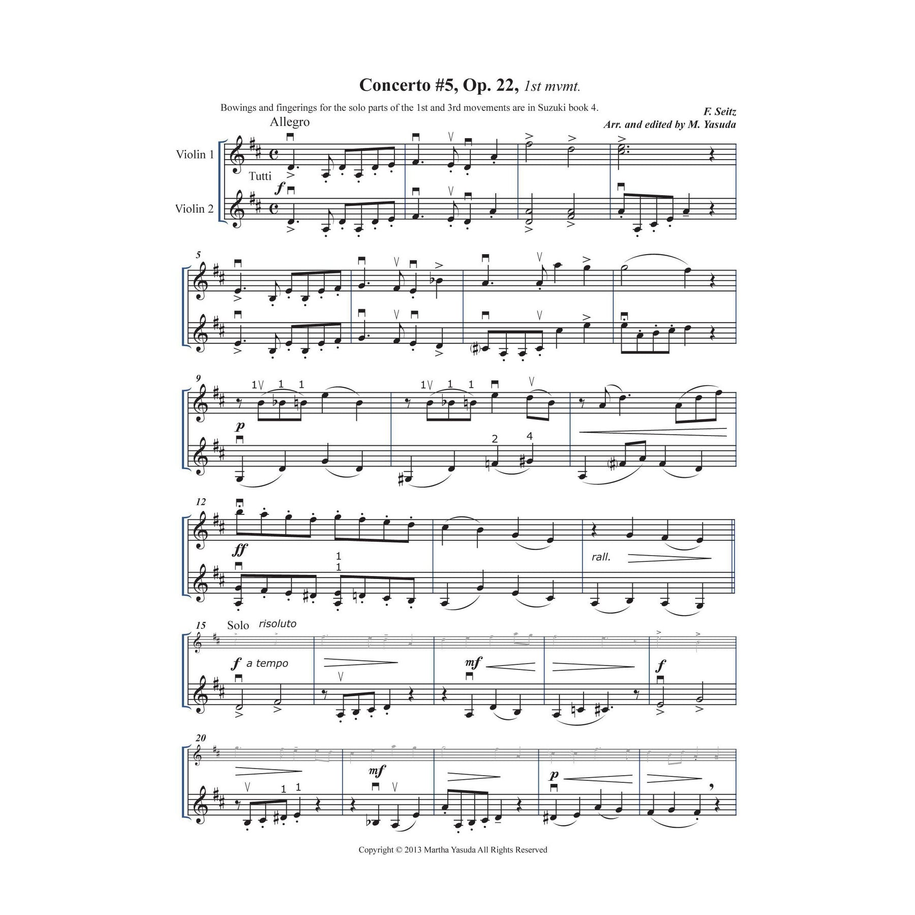 Yasuda, Martha - Concerto Melodies For Two Violins, Volume II, 2nd Edition  - Digital Download