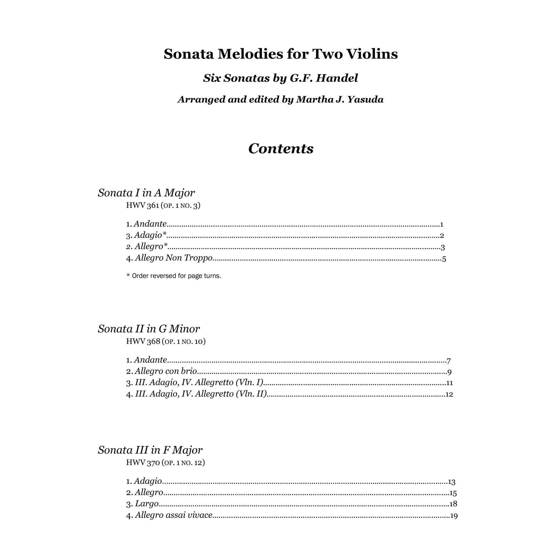 Yasuda, Martha - Sonata Melodies For Two Violins, 2nd Edition - Digital Download