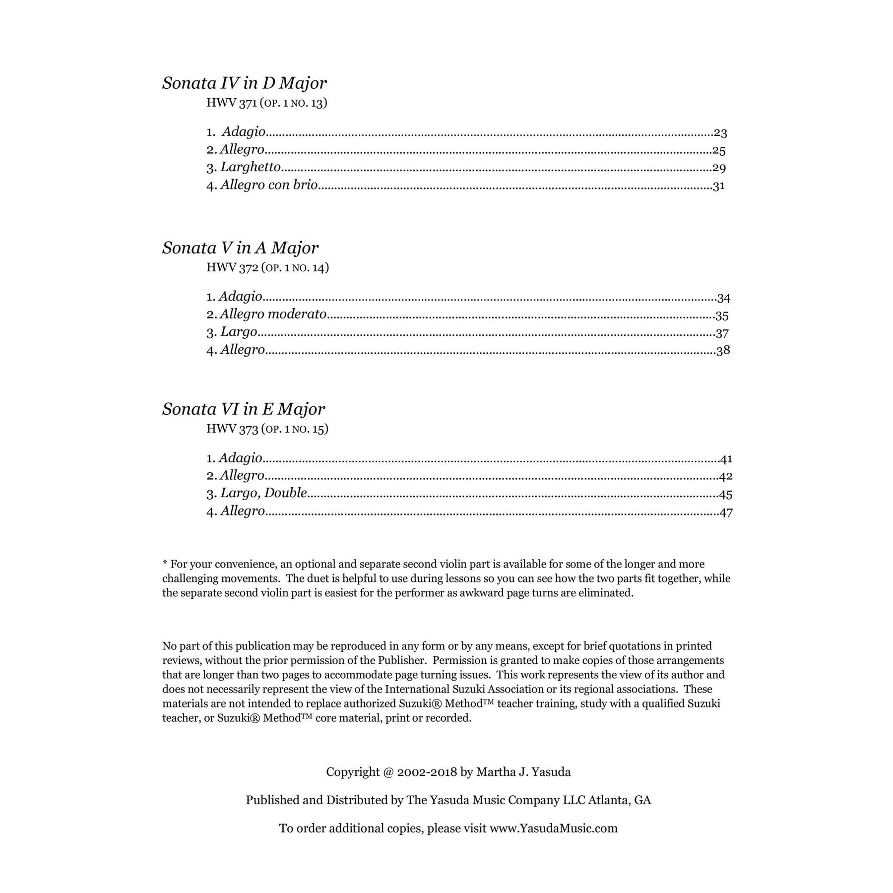 Yasuda, Martha - Sonata Melodies For Two Violins, 2nd Edition - Digital Download