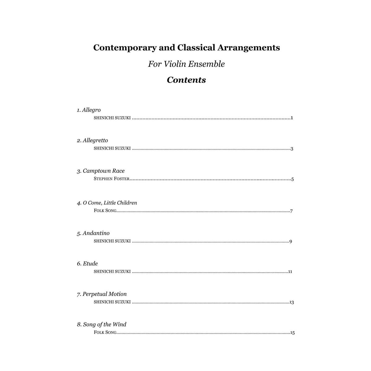 Yasuda, Martha - Contemporary and Classical Arrangements for Violin Ensemble - Digital Download