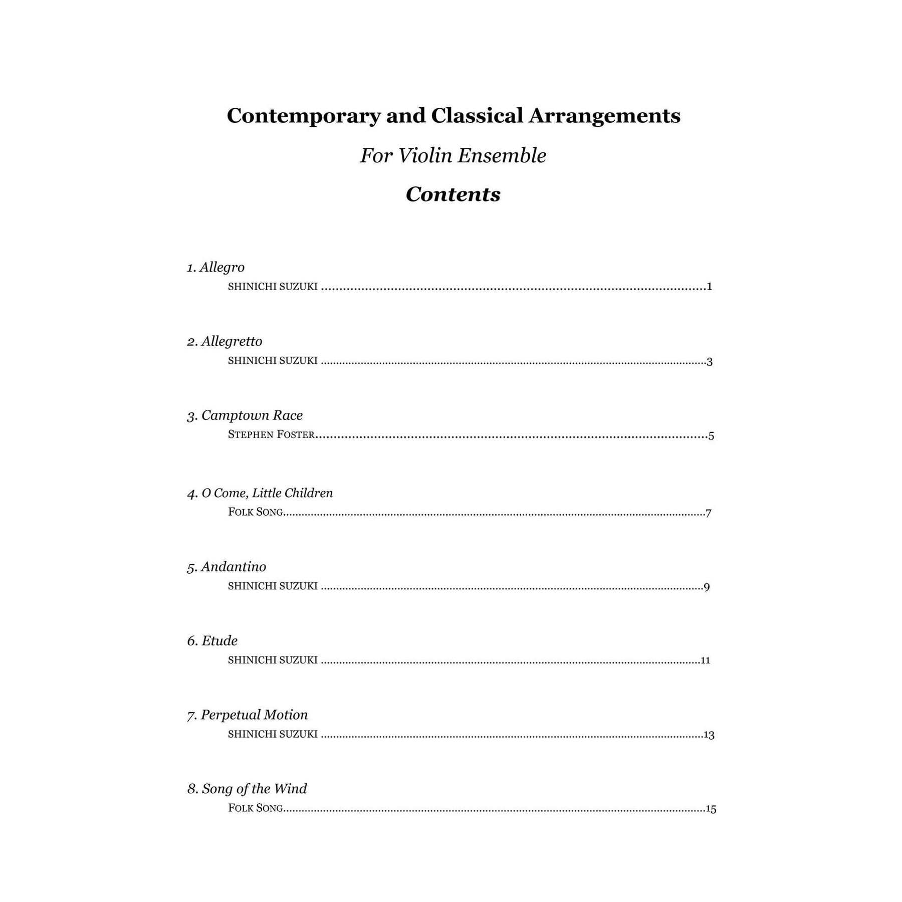Yasuda, Martha - Contemporary and Classical Arrangements for Violin Ensemble - Digital Download
