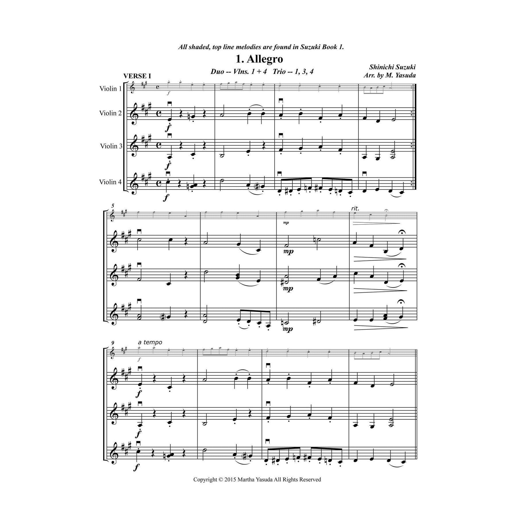 Yasuda, Martha - Contemporary and Classical Arrangements for Violin Ensemble - Digital Download