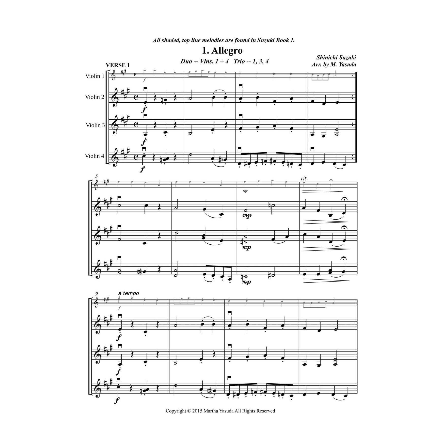 Yasuda - Contemporary & Classical Arr. for Violin Ensemble (with Accomp) - Dig. Download