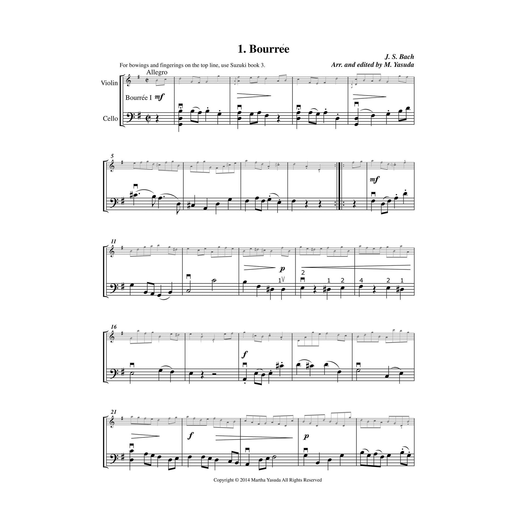 Yasuda, Martha - Harmonious Melodies For Violin and Cello, Volume I, 2nd Edition - Digital Download