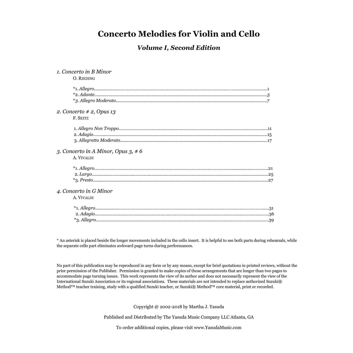 Yasuda, Martha - Concerto Melodies For Violin And Cello, Volume I, 2nd Edition - Digital Download