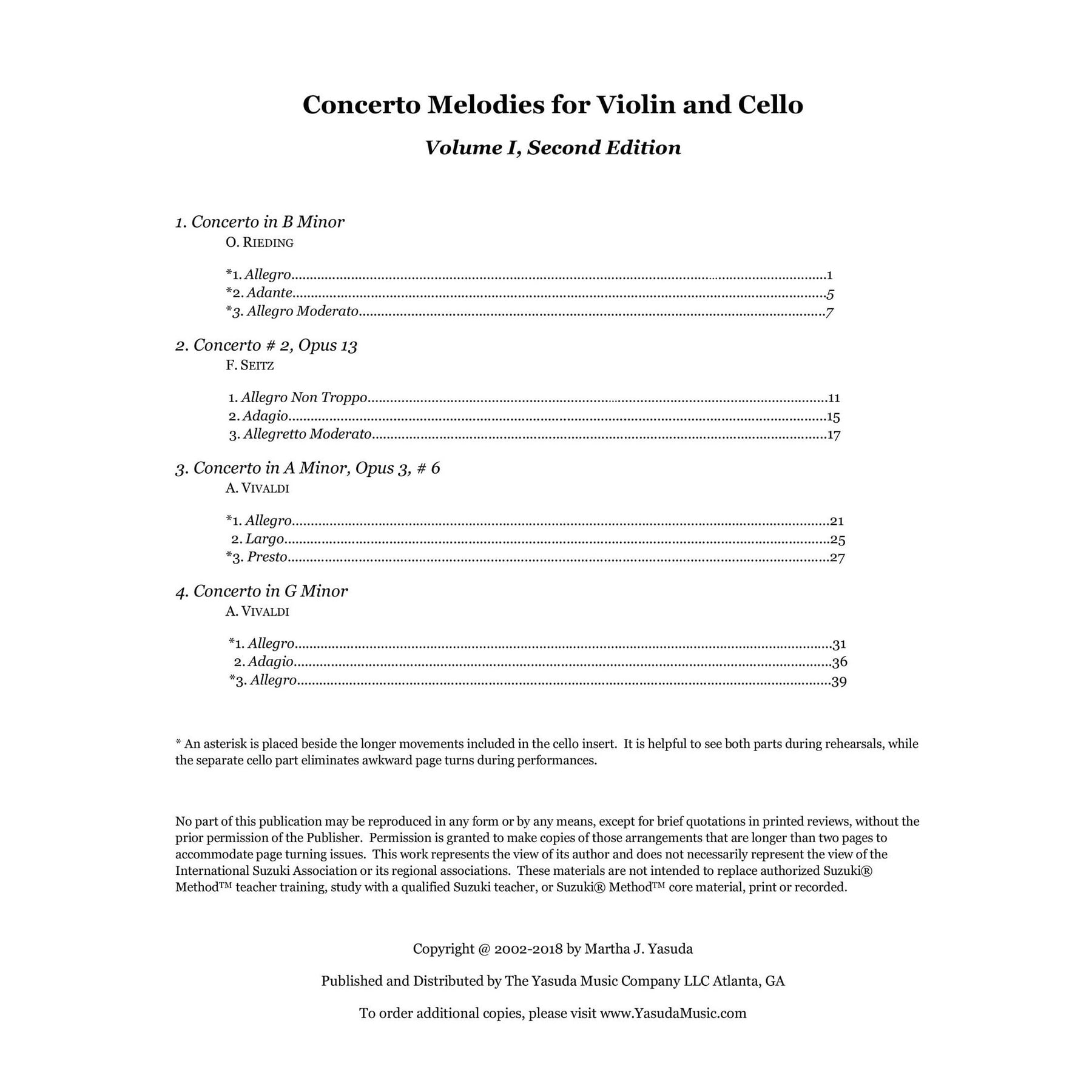 Yasuda, Martha - Concerto Melodies For Violin And Cello, Volume I, 2nd Edition - Digital Download
