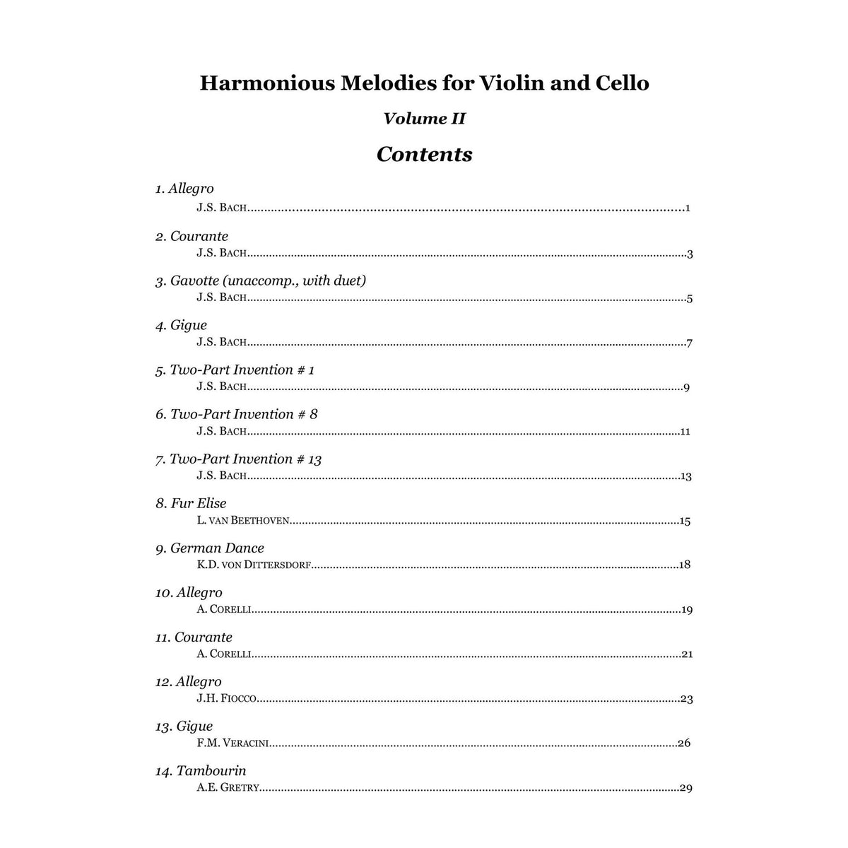 Yasuda, Martha - Harmonious Melodies For Violin And Cello, Volume II, 2nd Edition - Digital Download