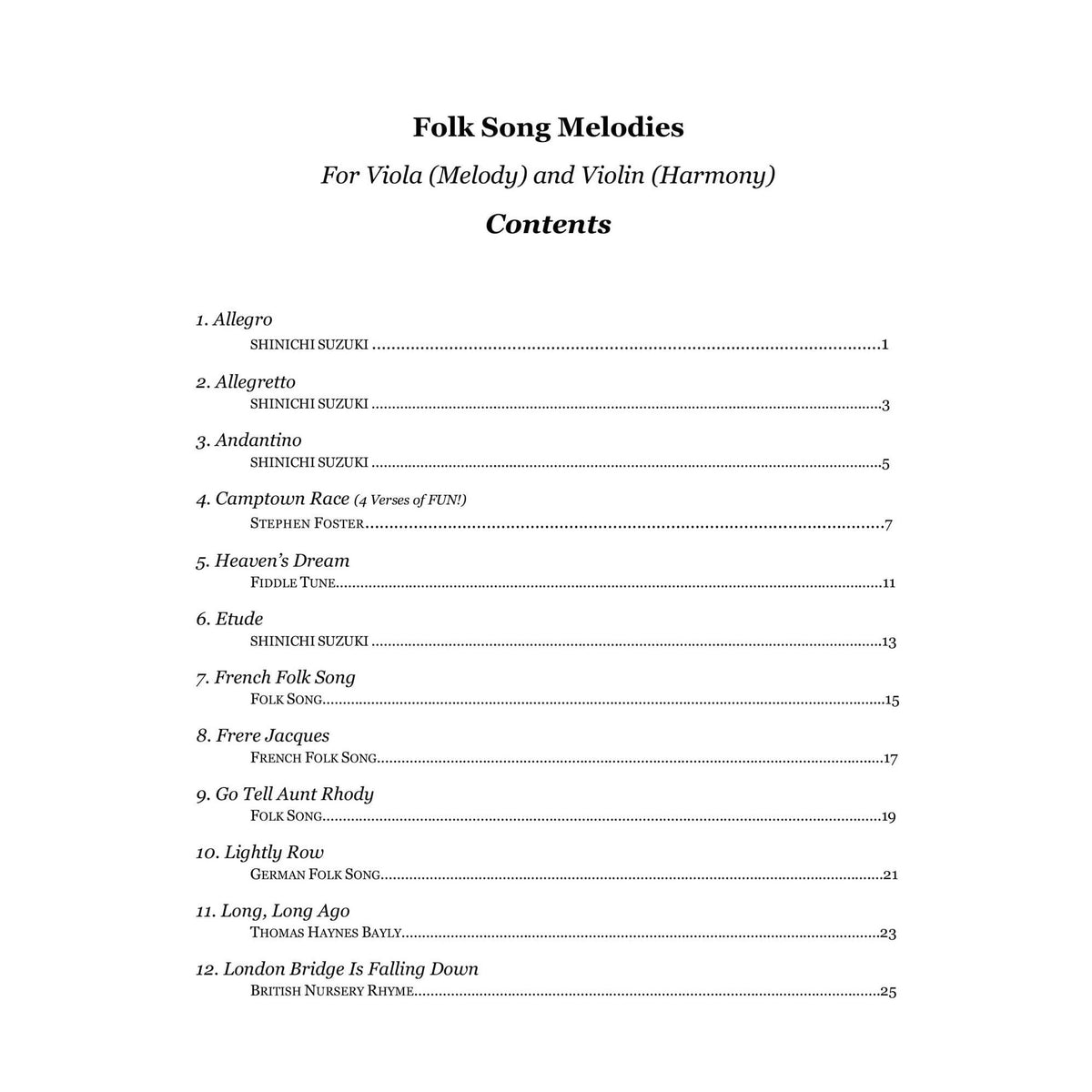 Yasuda, Martha - Folk Song Melodies For Viola (Melody) and Violin (Harmony) - Digital Download