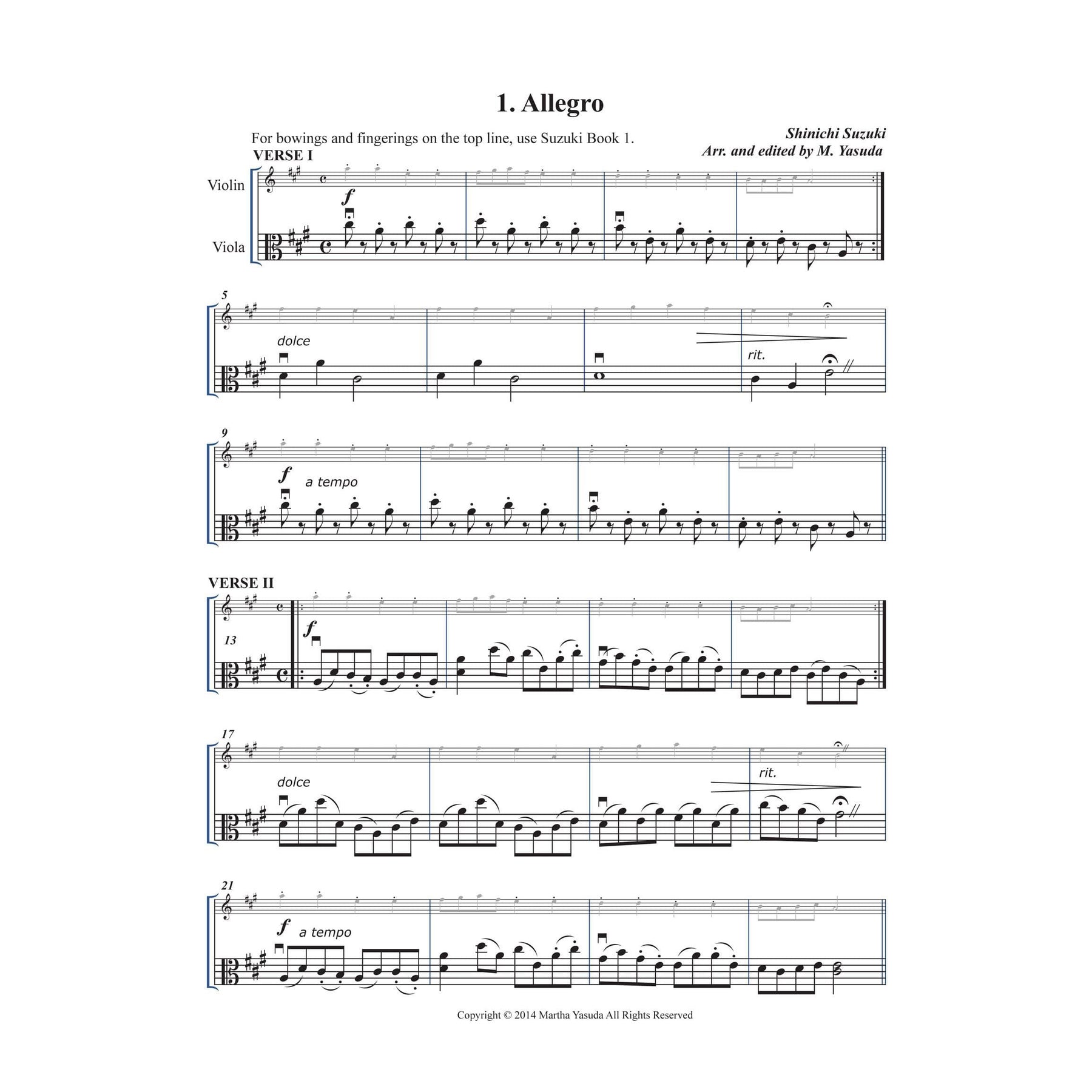 Yasuda, Martha - Folk Song Melodies For Violin And Viola - Digital Download
