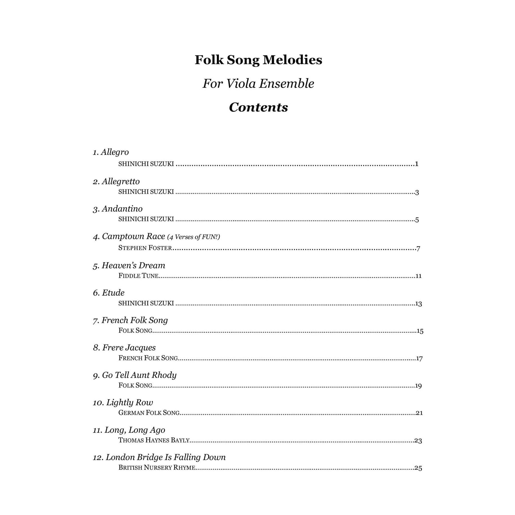 Yasuda, Martha - Folk Song Melodies For Viola Ensemble - Digital Download