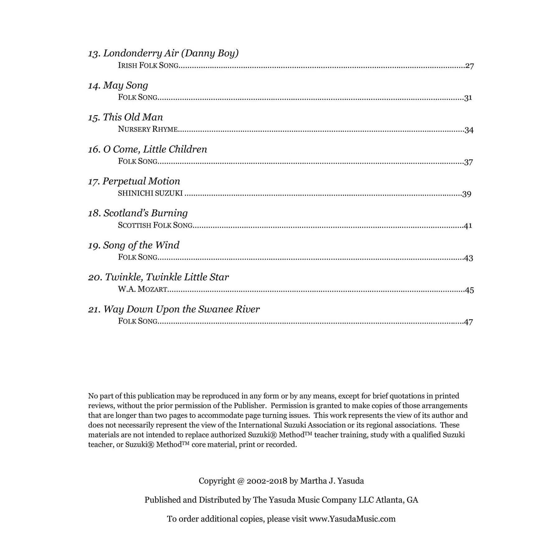Yasuda, Martha - Folk Song Melodies For Viola Ensemble - Digital Download