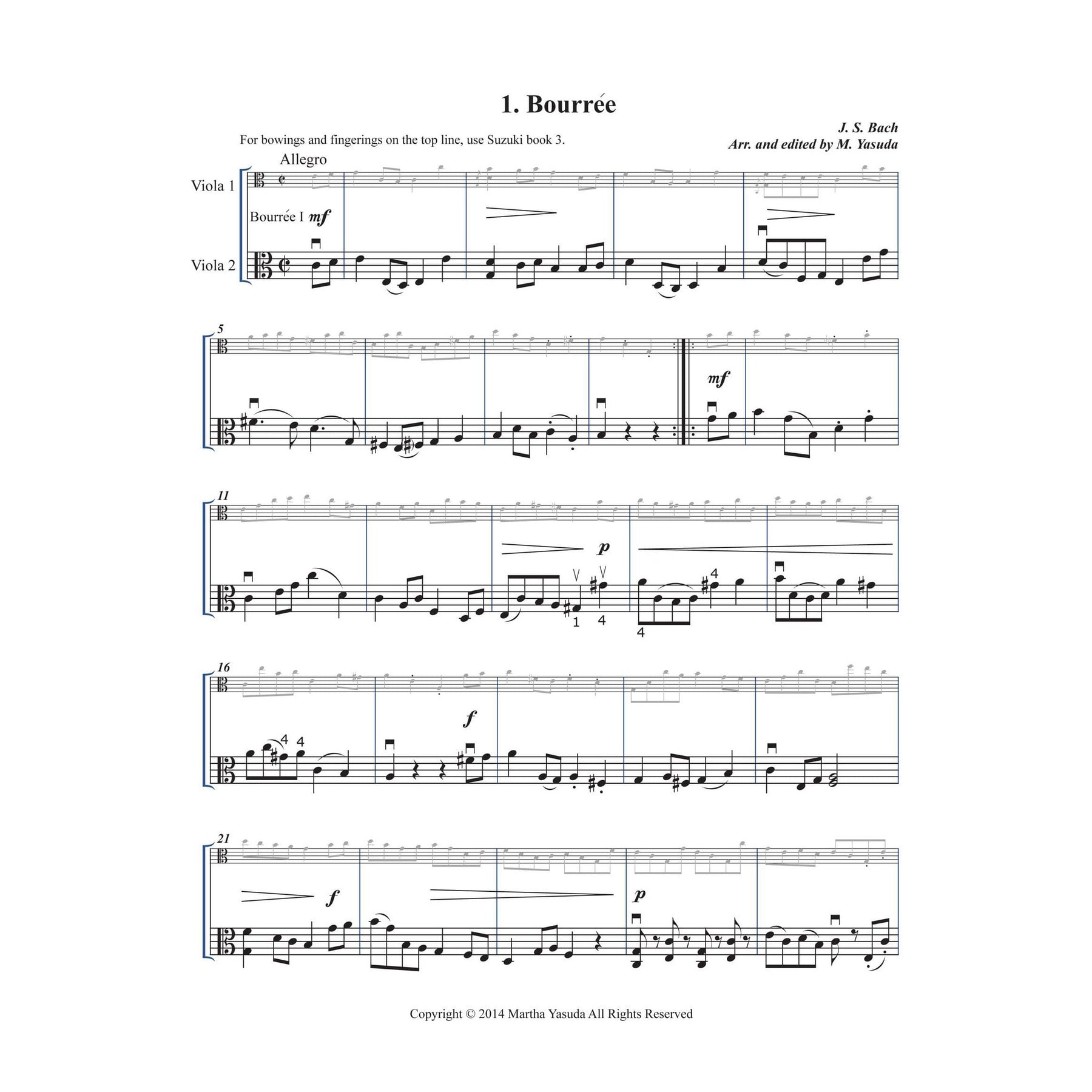 Yasuda, Martha - Harmonious Melodies For Two Violas, Volume I - Digital Download