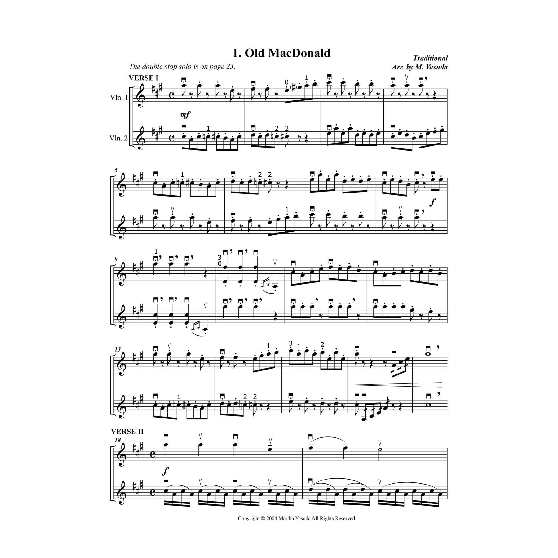 Yasuda, Martha - American Melodies: Double Stop Solos and Duets For Violin, Volume II - Digital Download