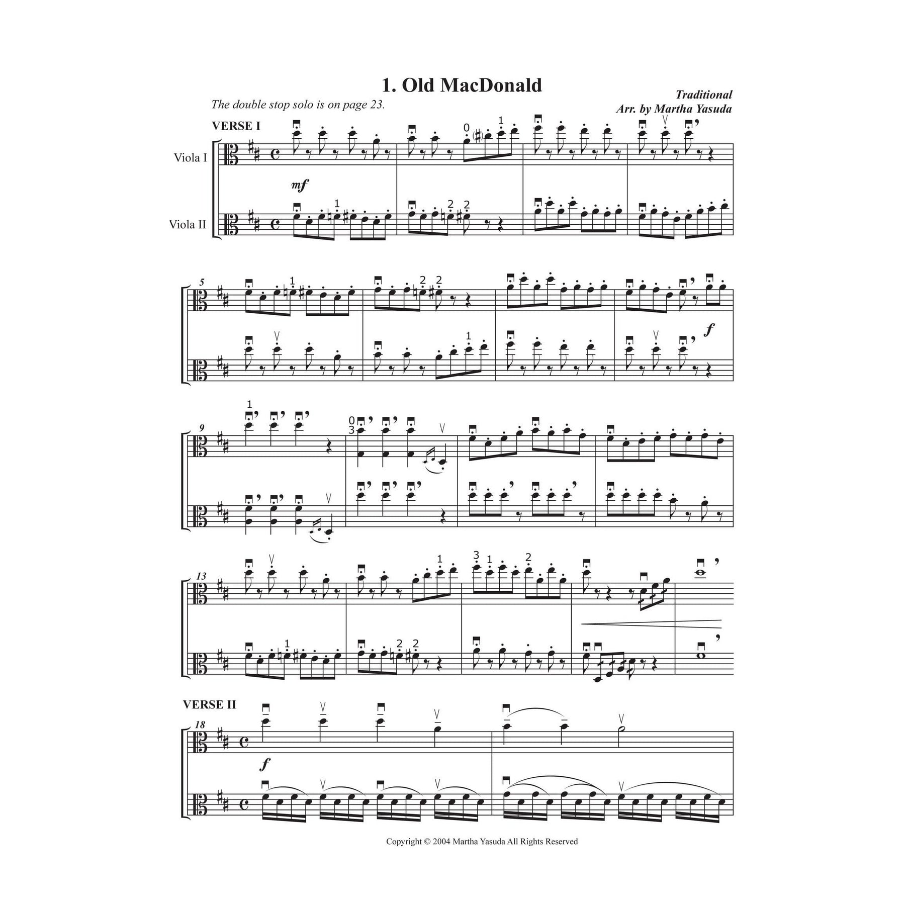Yasuda, Martha - American Melodies: Double Stop Solos and Duets For Viola, Volume II - Digital Download
