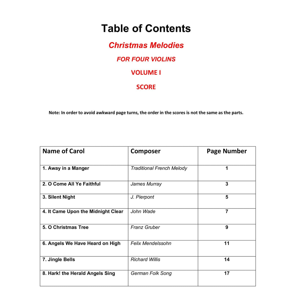 Yasuda - Christmas Melodies For 4 Violins, Volume I: Contemporary & Classical Arr. - Dig. Download