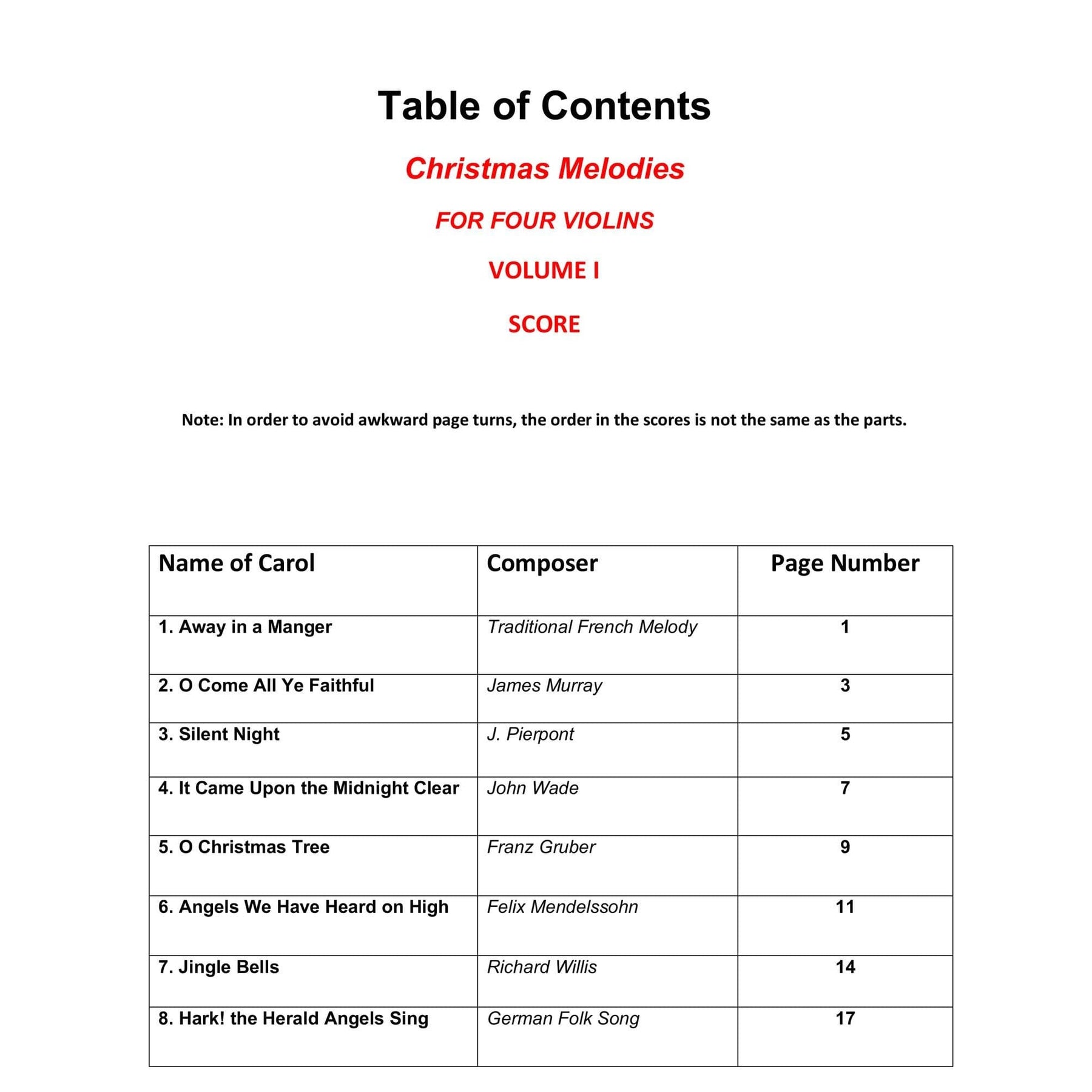 Yasuda - Christmas Melodies For 4 Violins, Volume I: Contemporary & Classical Arr. - Dig. Download
