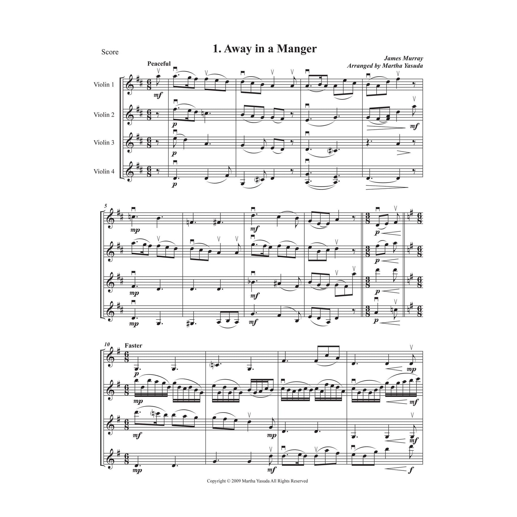 Yasuda - Christmas Melodies For 4 Violins, Volume I: Contemporary & Classical Arr. - Dig. Download