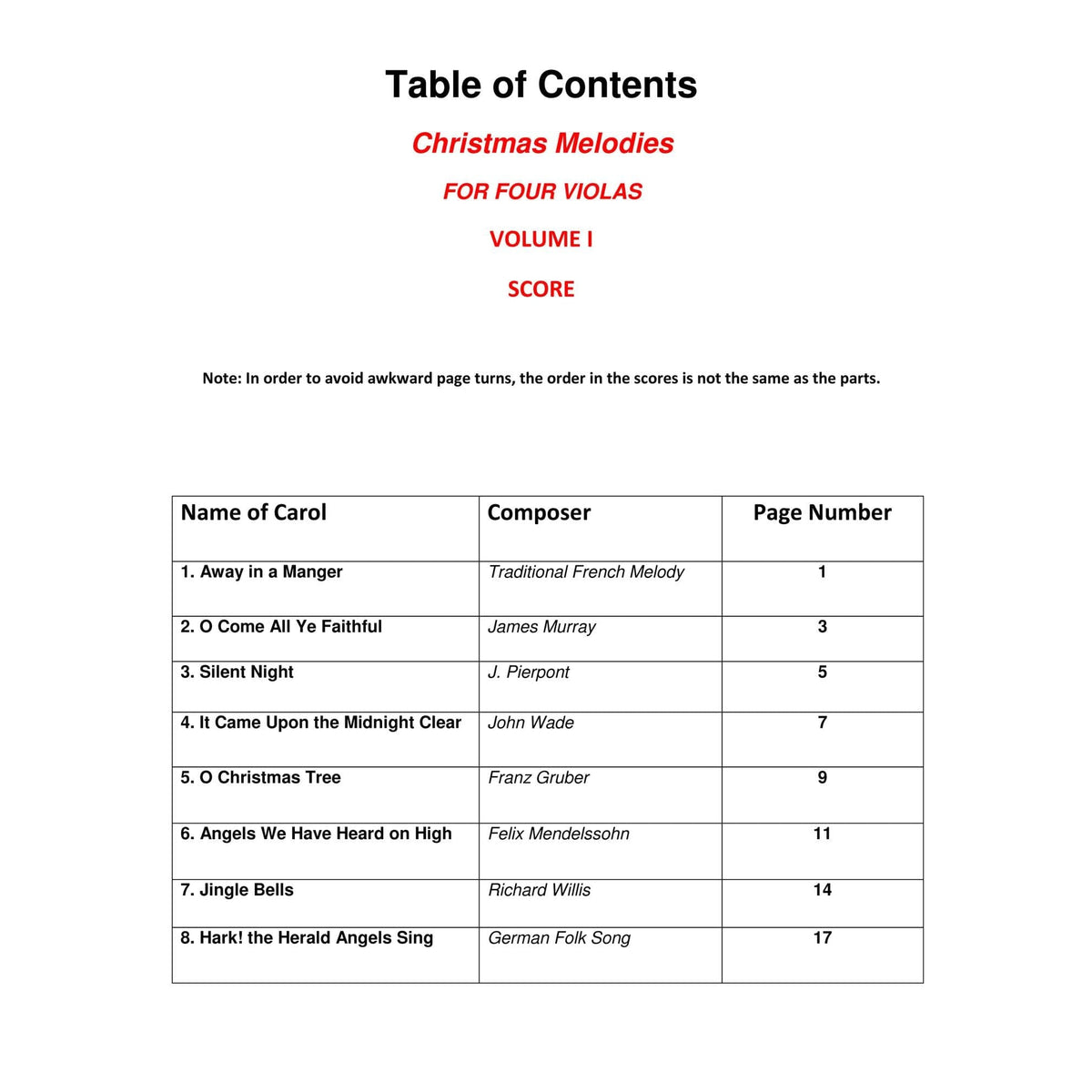 Yasuda - Christmas Melodies For 4 Violas, Volume I: Contemporary & Classical Arr. - Dig. Download