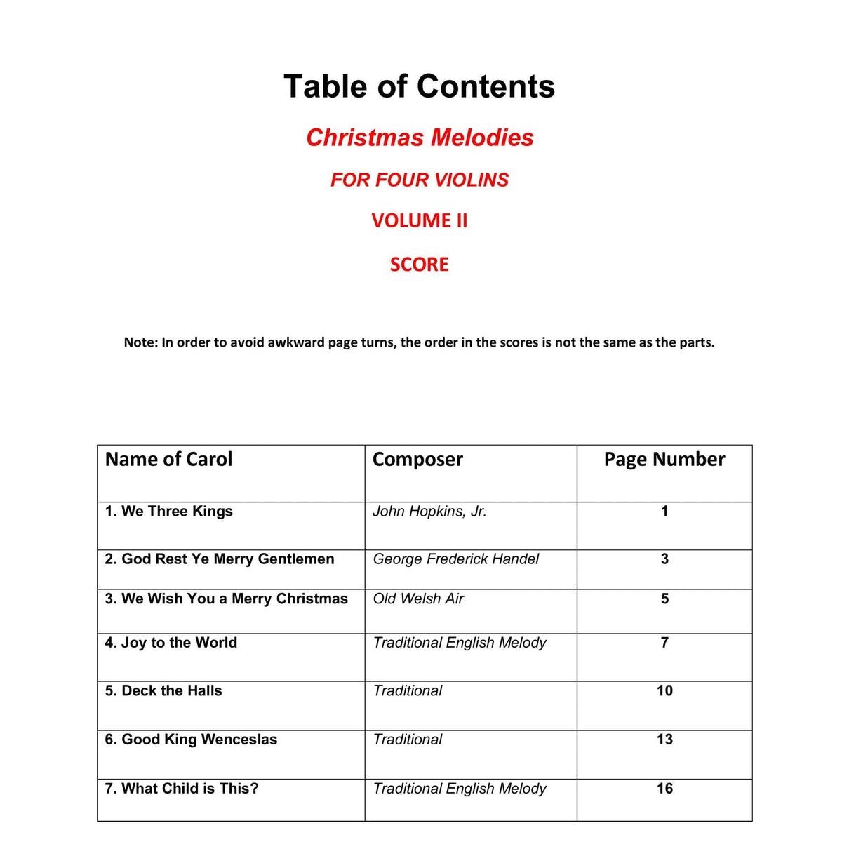 Yasuda - Christmas Melodies For 4 Violins, Volume II: Contemporary & Classical Arr. - Dig. Download