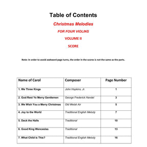 Yasuda - Christmas Melodies For 4 Violins, Volume II: Contemporary & Classical Arr. - Dig. Download