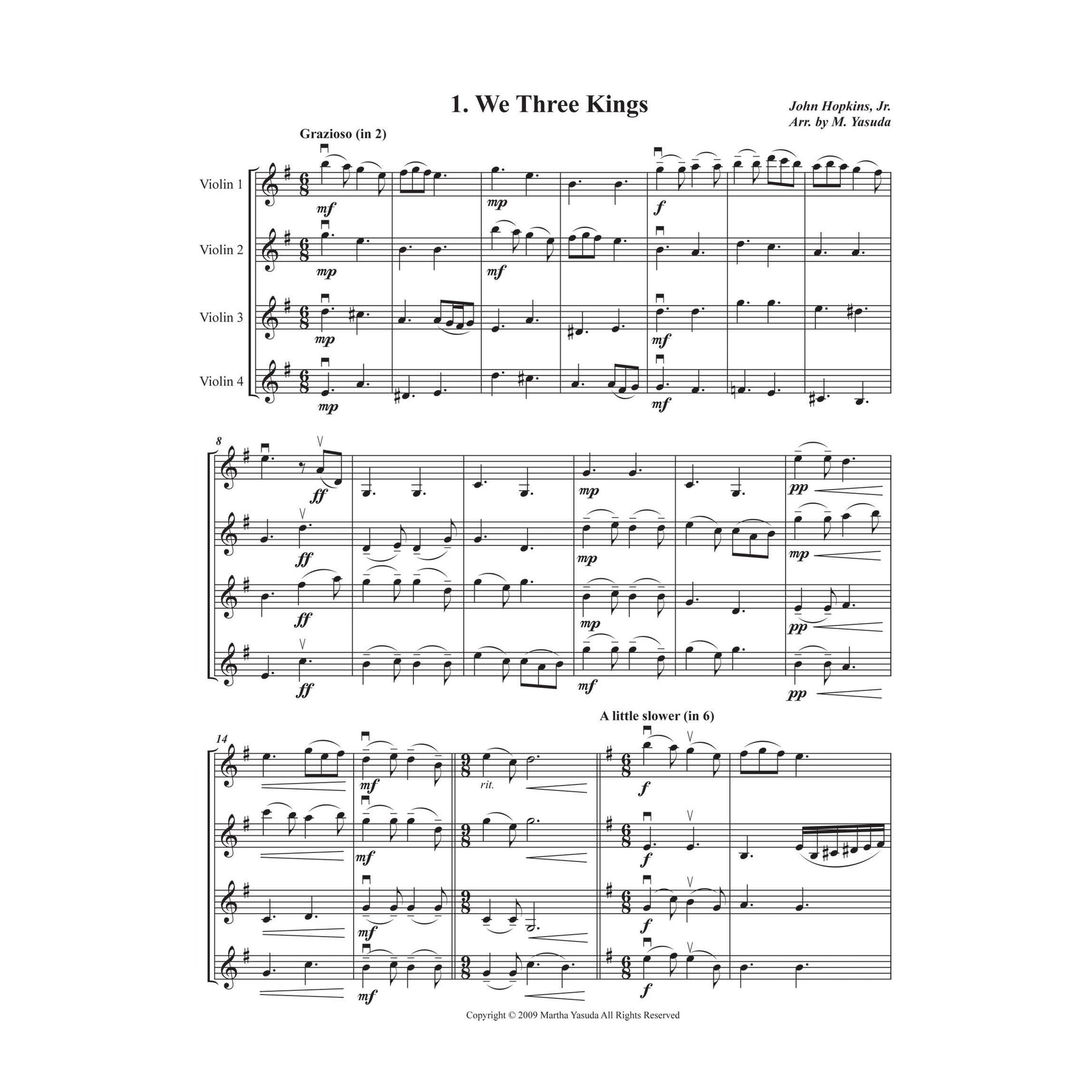 Yasuda - Christmas Melodies For 4 Violins, Volume II: Contemporary & Classical Arr. - Dig. Download