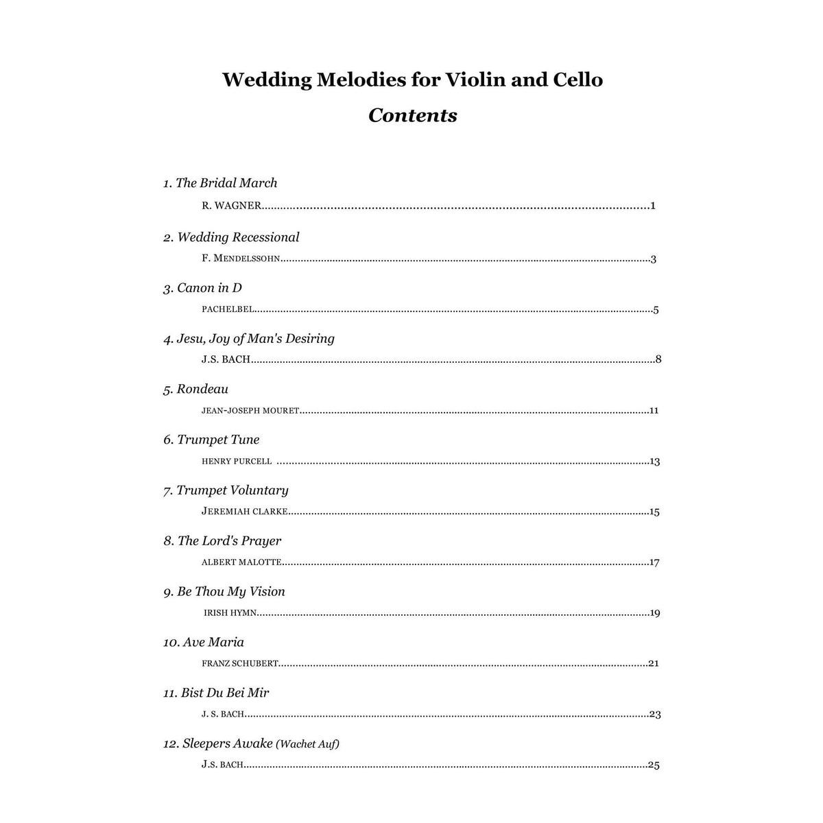 Yasuda, Martha - Wedding Melodies For Violin and Cello - Digital Download