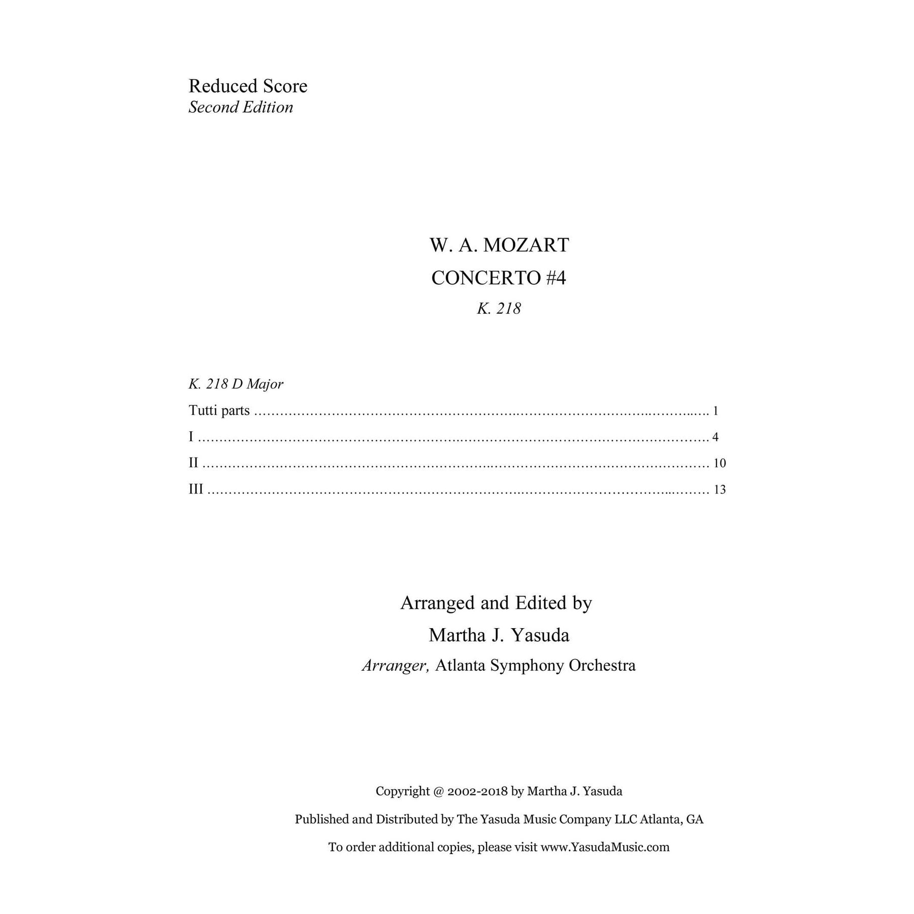 Yasuda, Martha - Mozart Concerti No. 4 for Two or Three Violins - Digital Download