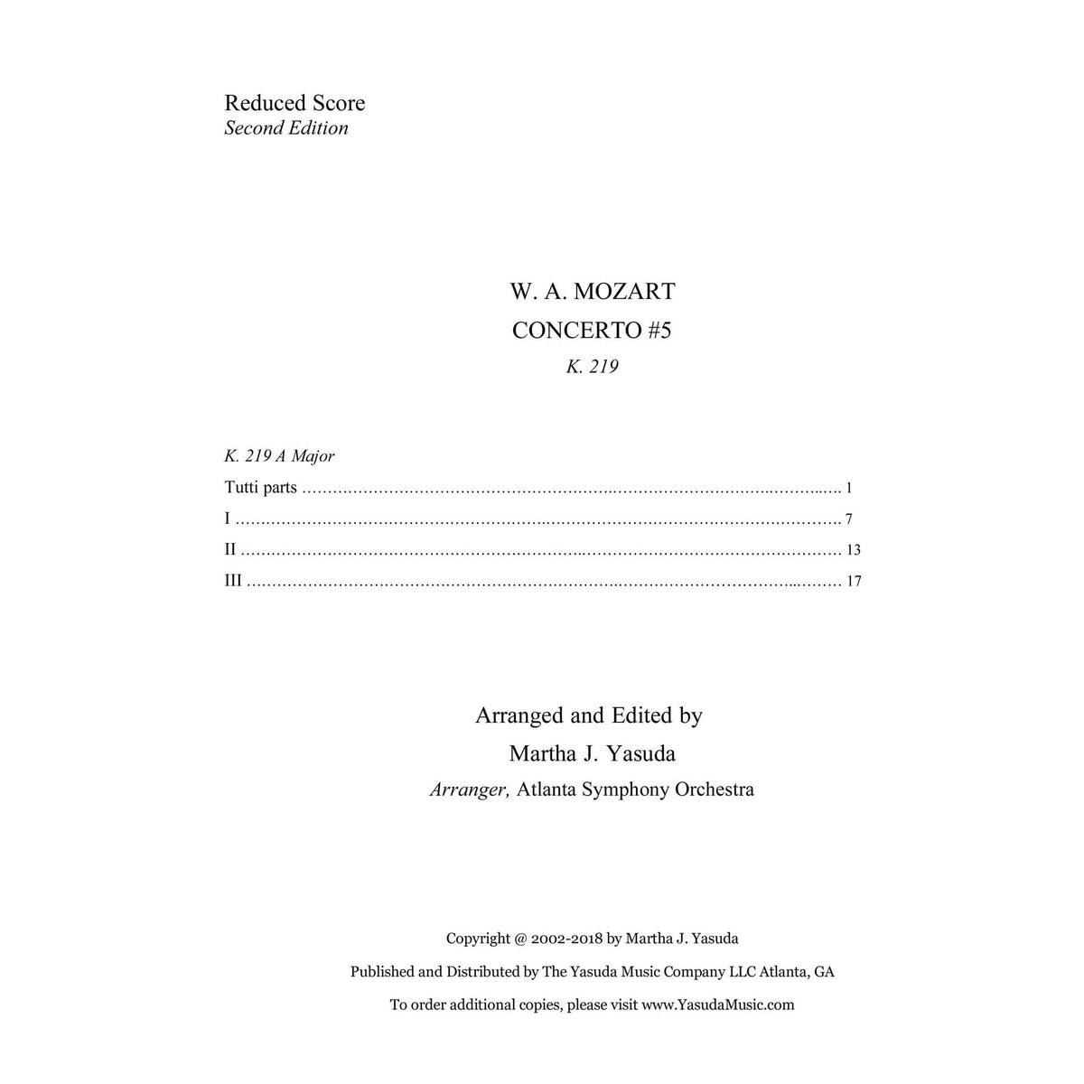 Yasuda, Martha - Mozart Concerti No. 5 for Two or Three Violins - Digital Download