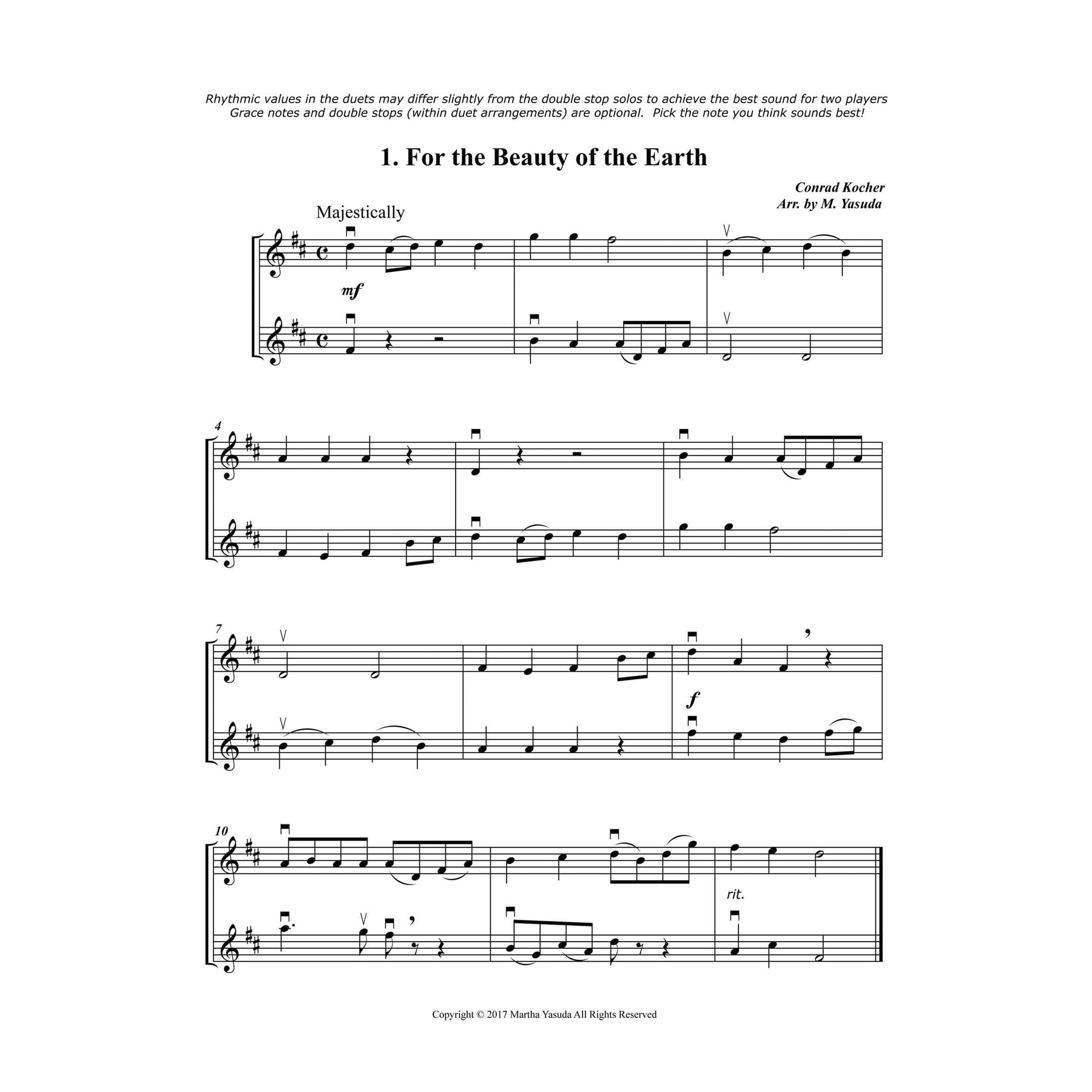 Yasuda, Martha - Hymn Melodies: Double Stop Solos and Duets For Violin, Volume I - Digital Download