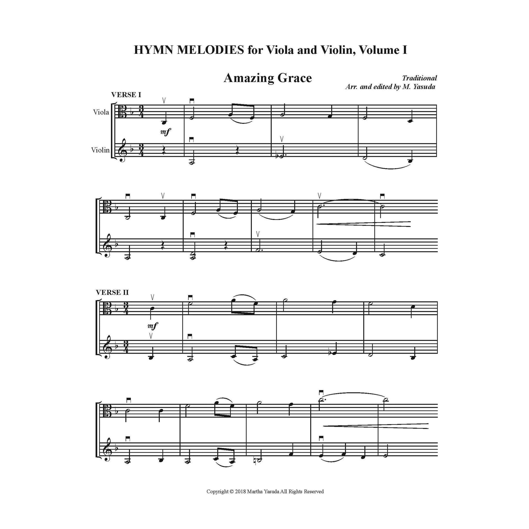 Yasuda, Martha - Hymn Melodies For Viola and Violin, Volume I - Digital Download