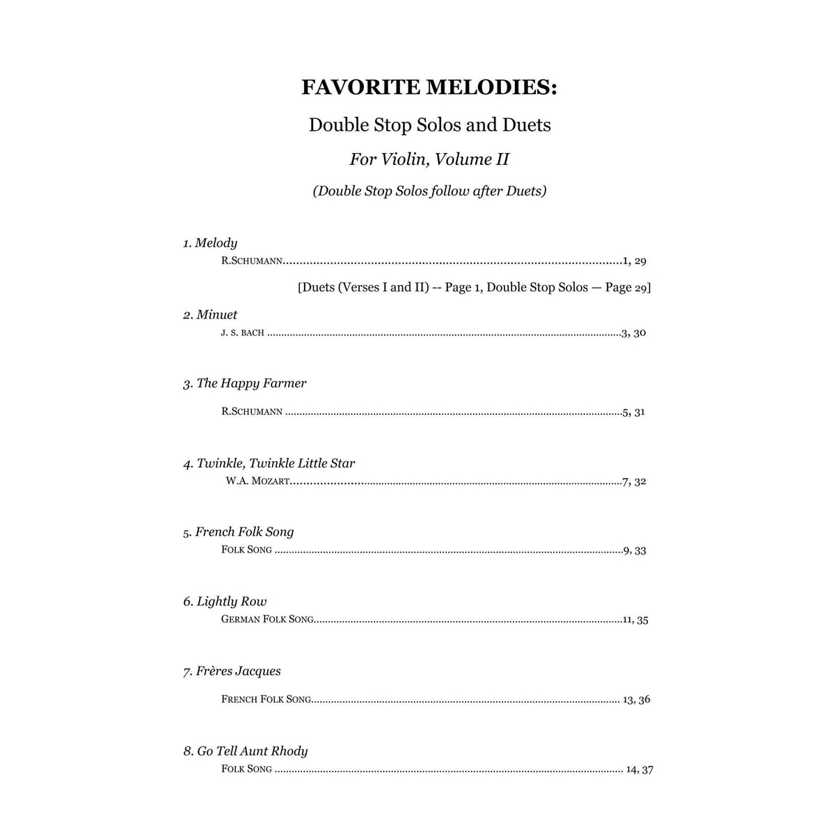 Yasuda, Martha - Favorite Melodies: Double Stop Solos and Duets for Violin, Volume II - Digital Download
