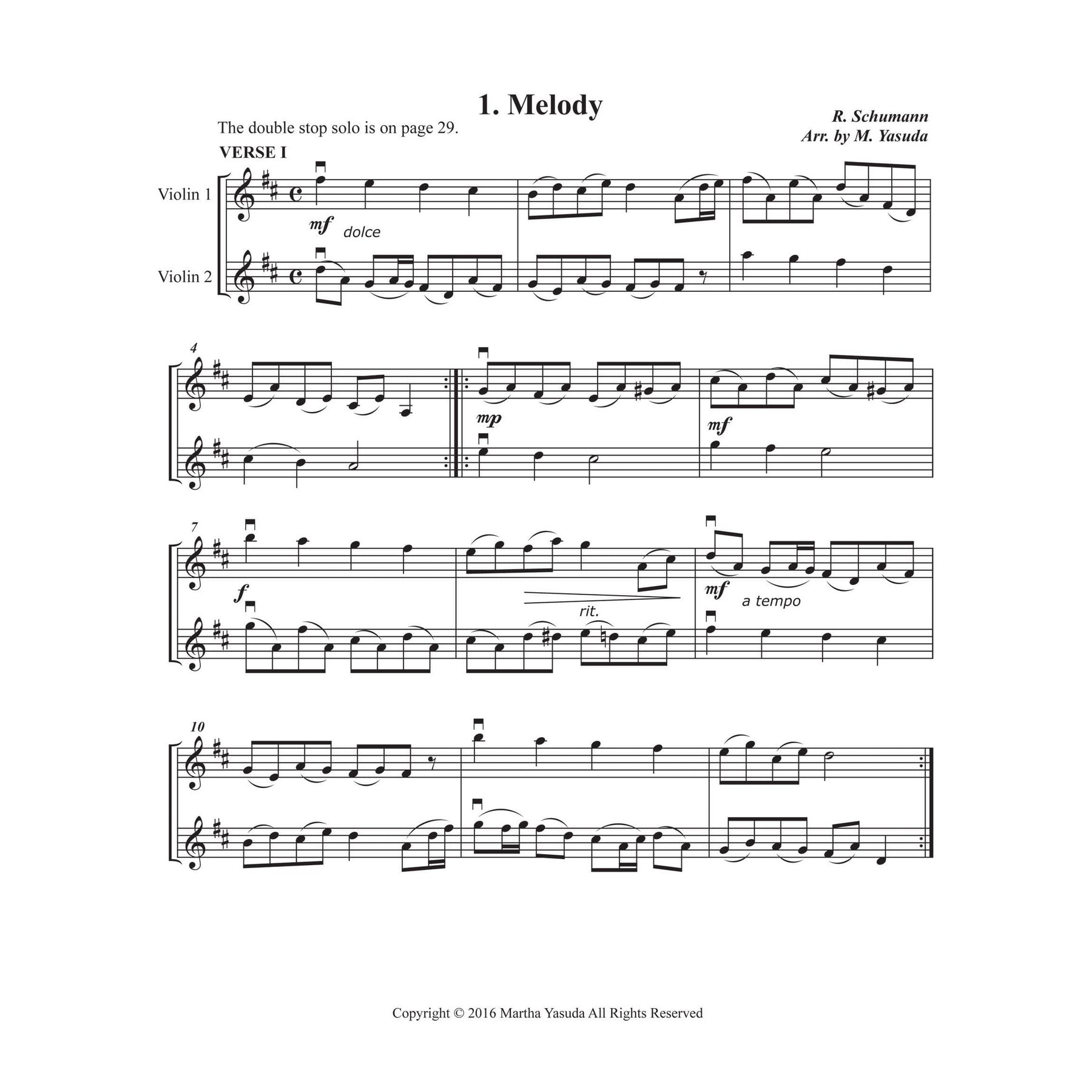 Yasuda, Martha - Favorite Melodies: Double Stop Solos and Duets for Violin, Volume II - Digital Download